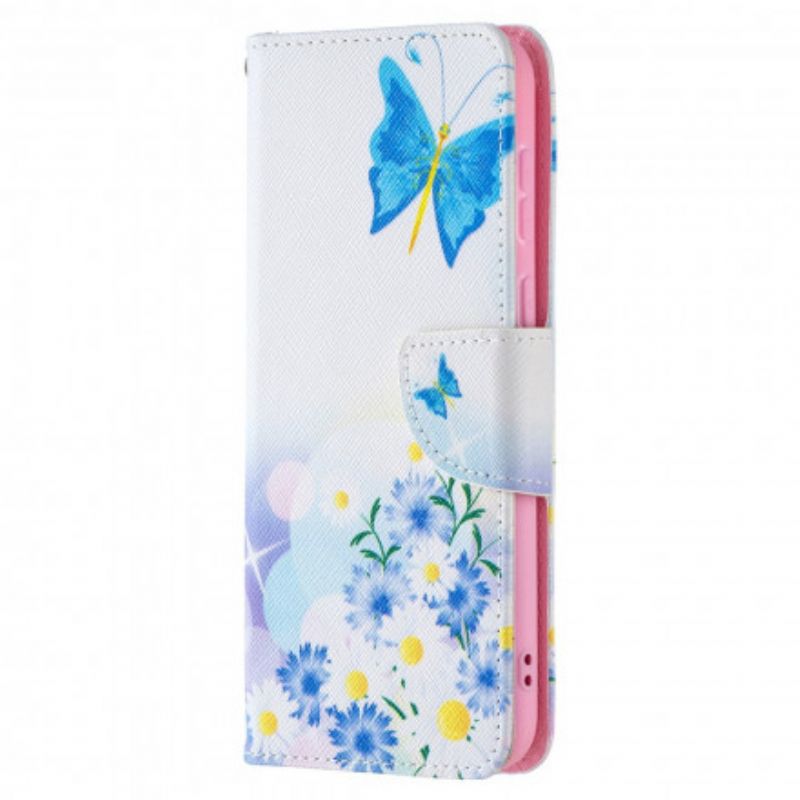 Flip Cover Huawei P50 Malede Sommerfugle Og Blomster