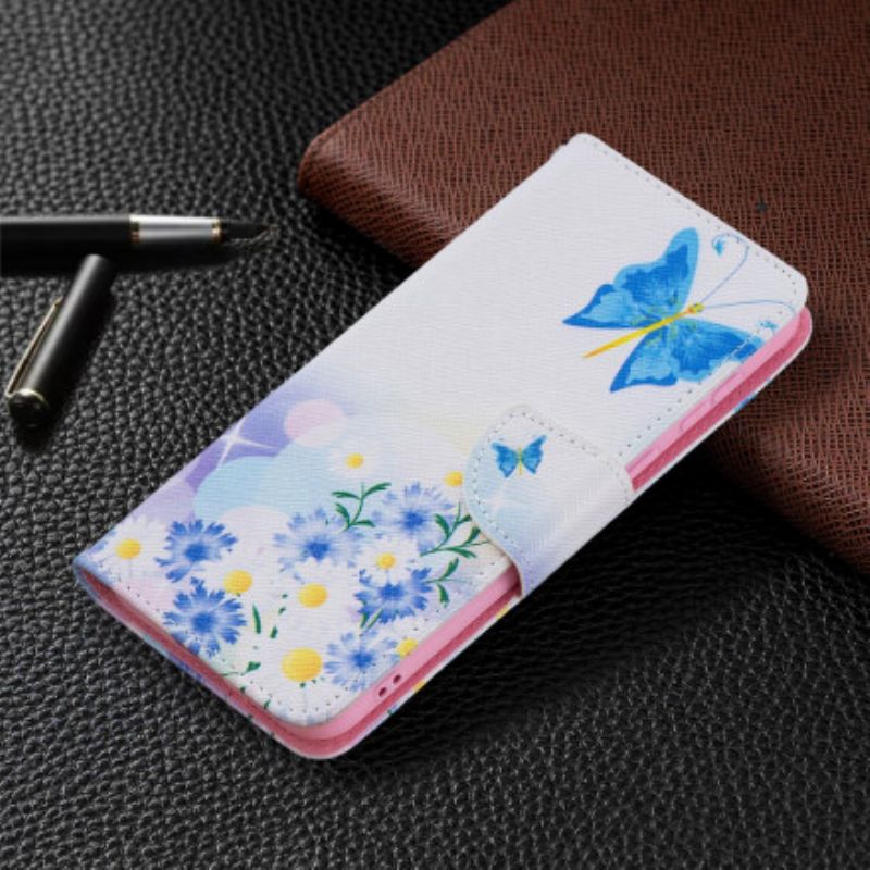 Flip Cover Huawei P50 Malede Sommerfugle Og Blomster