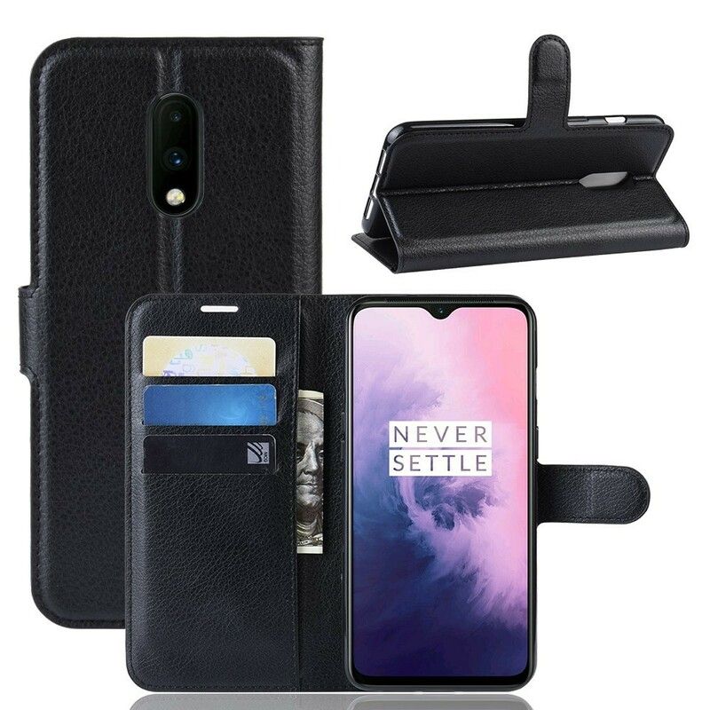 Flip Cover OnePlus 7 Retro Lychee Effekt