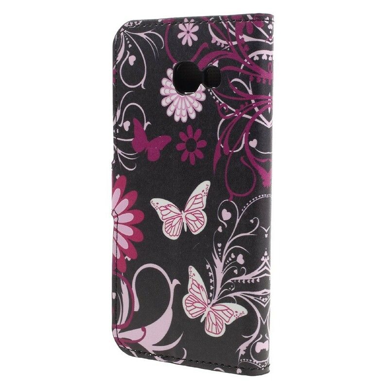 Flip Cover Samsung Galaxy A3 2017 Sommerfugle Og Blomster