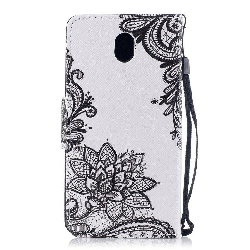 Læder Cover Samsung Galaxy J7 2017 Med Snor Sort Strappy Mandala