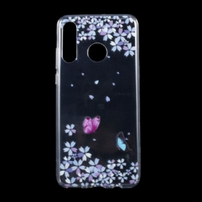 Cover Huawei P30 Lite Transparente Sommerfugle Og Kronblade