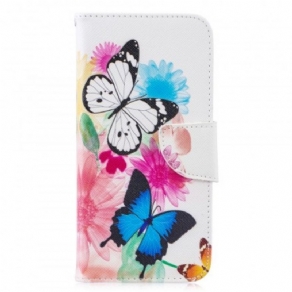 Flip Cover Huawei P30 Lite Malede Sommerfugle Og Blomster