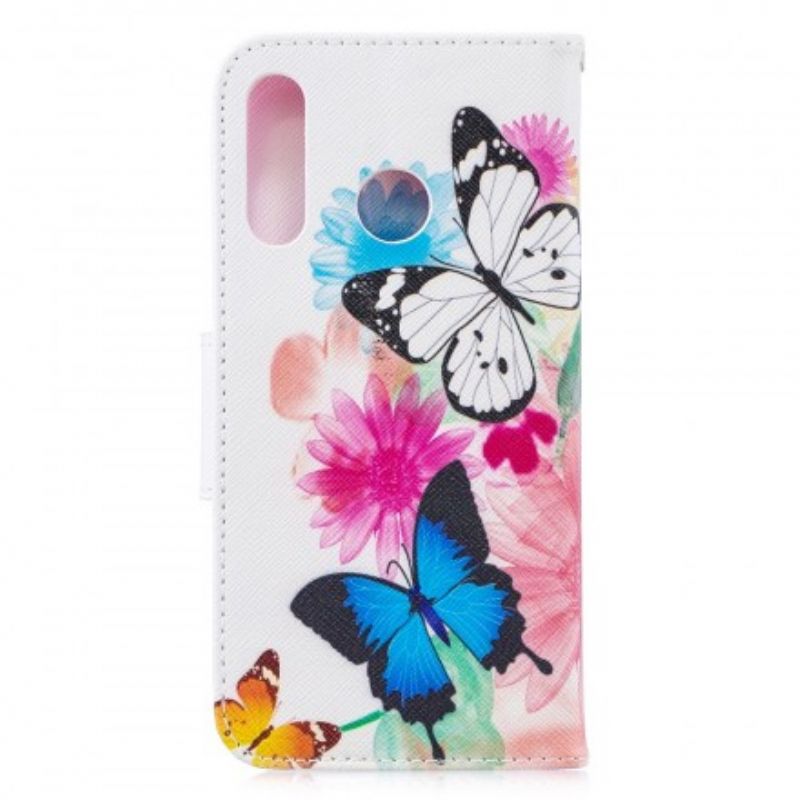 Flip Cover Huawei P30 Lite Malede Sommerfugle Og Blomster