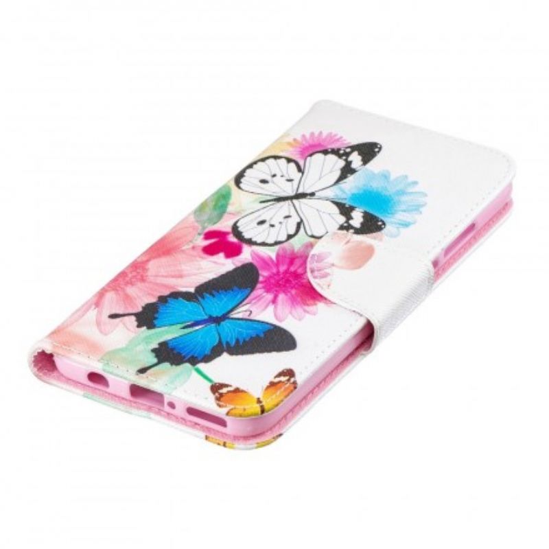 Flip Cover Huawei P30 Lite Malede Sommerfugle Og Blomster