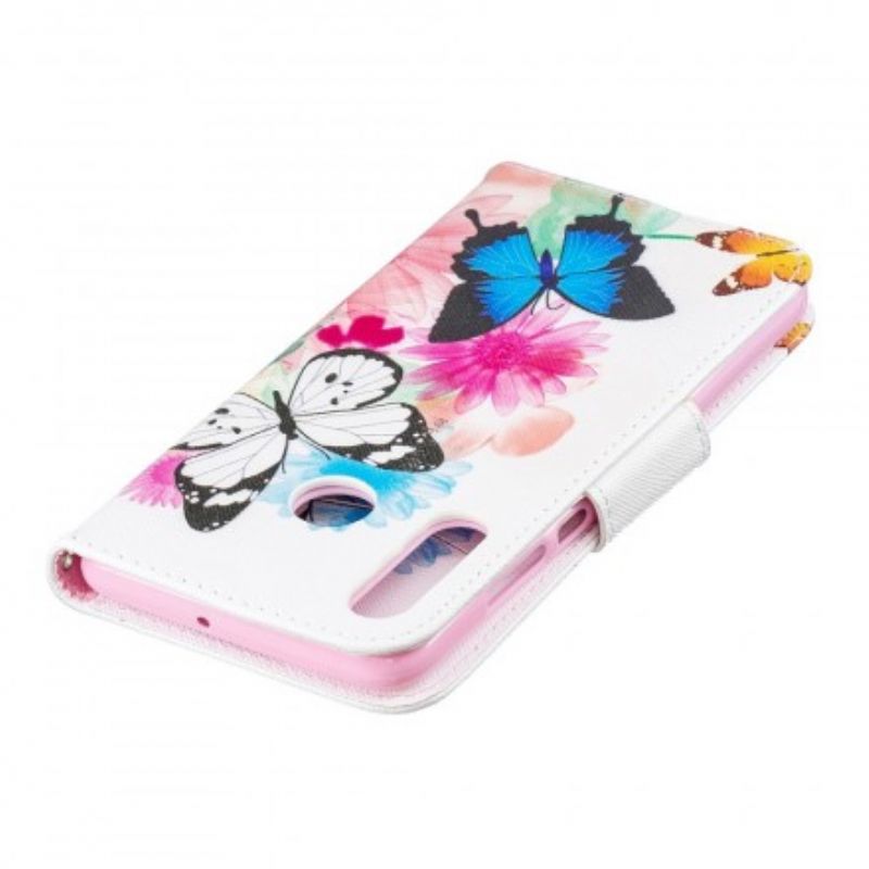 Flip Cover Huawei P30 Lite Malede Sommerfugle Og Blomster