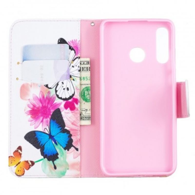 Flip Cover Huawei P30 Lite Malede Sommerfugle Og Blomster