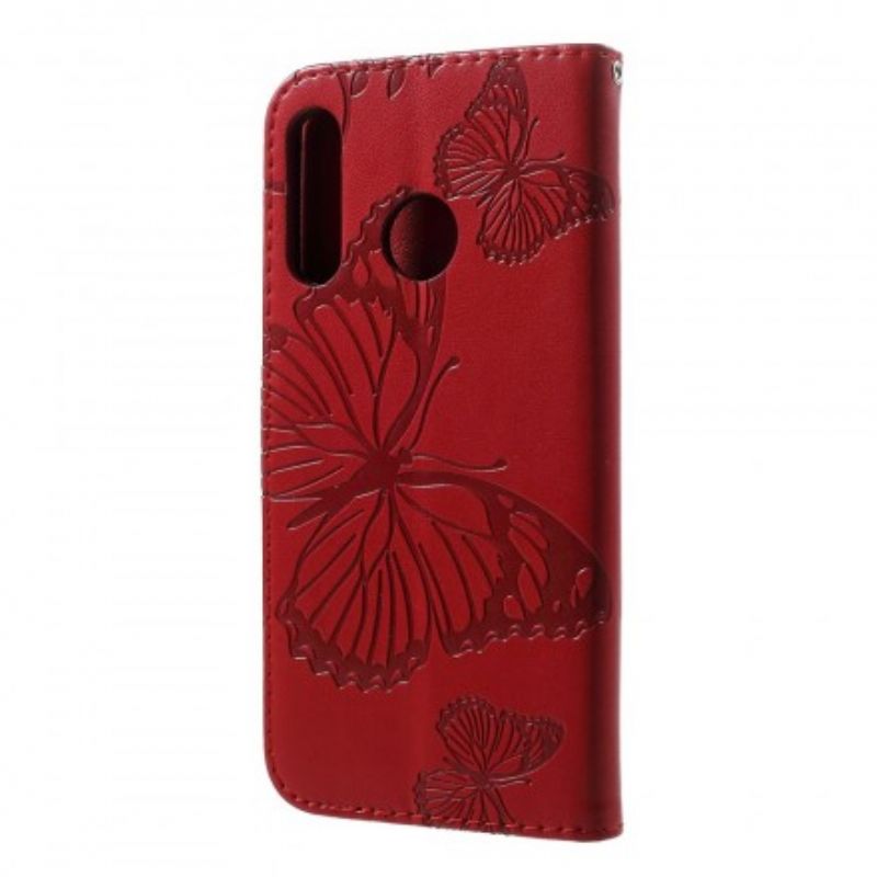 Flip Cover Huawei P30 Lite Med Snor Kæmpe Strappy Sommerfugle