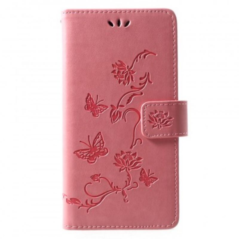 Flip Cover Huawei P30 Lite Med Snor Thong Sommerfugle Og Blomster