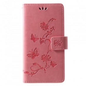 Flip Cover Huawei P30 Lite Med Snor Thong Sommerfugle Og Blomster