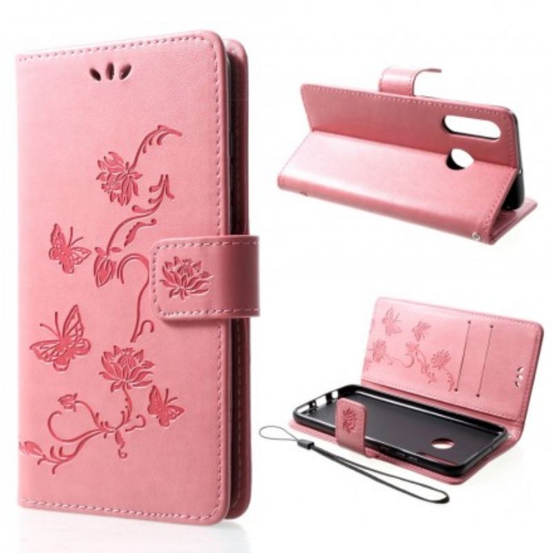 Flip Cover Huawei P30 Lite Med Snor Thong Sommerfugle Og Blomster