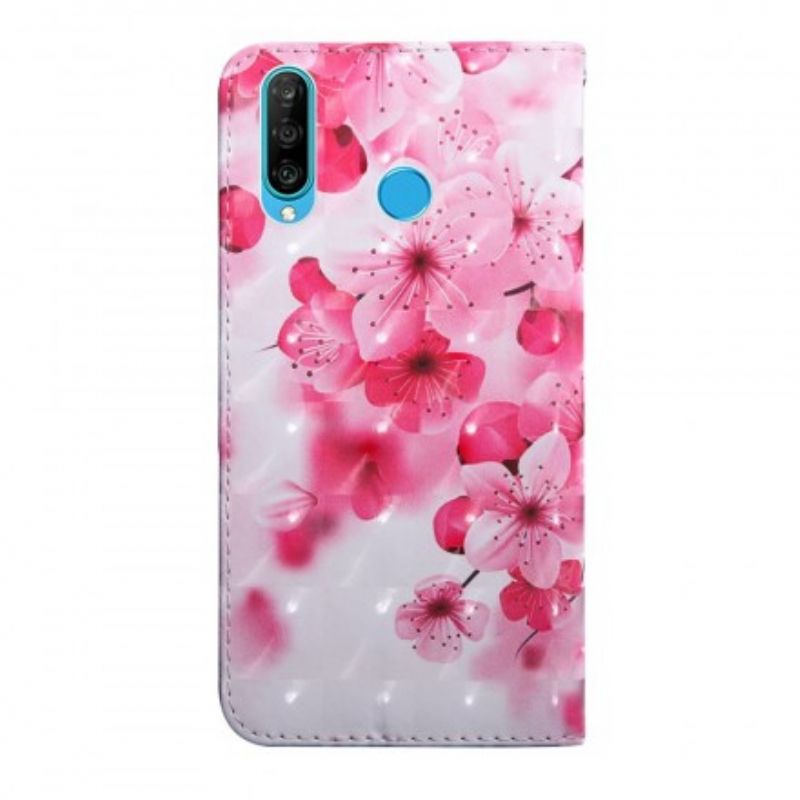 Flip Cover Huawei P30 Lite Pink Blomster