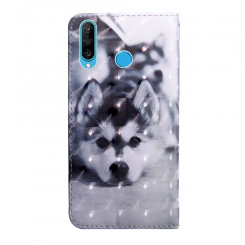 Flip Cover Huawei P30 Lite Sort Og Hvid Hund