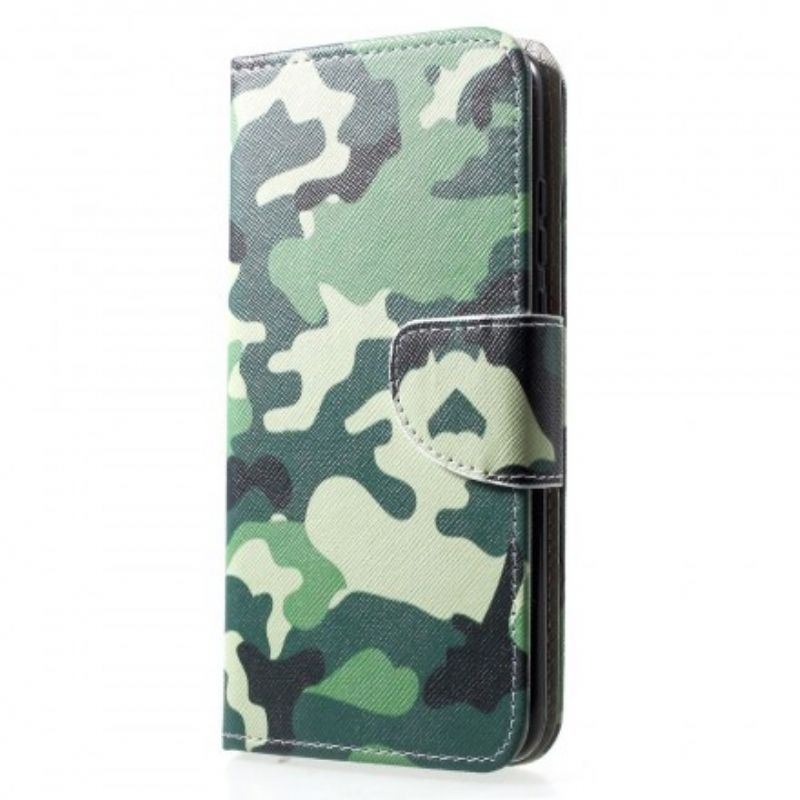 Læder Cover Huawei P30 Lite Militær Camouflage