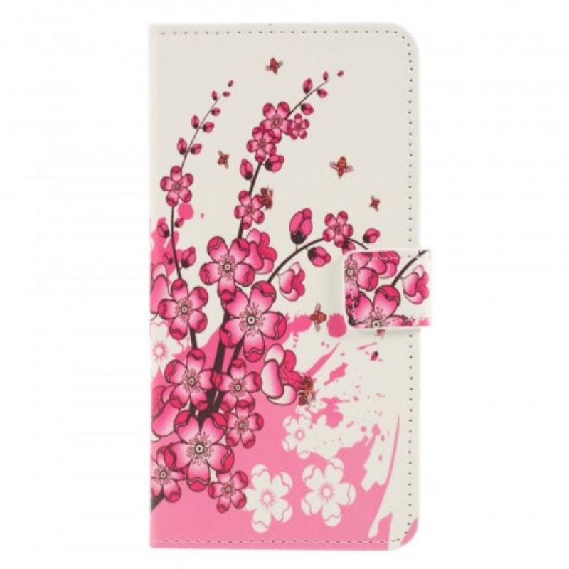 Læder Cover Huawei P30 Lite Tropiske Blomster