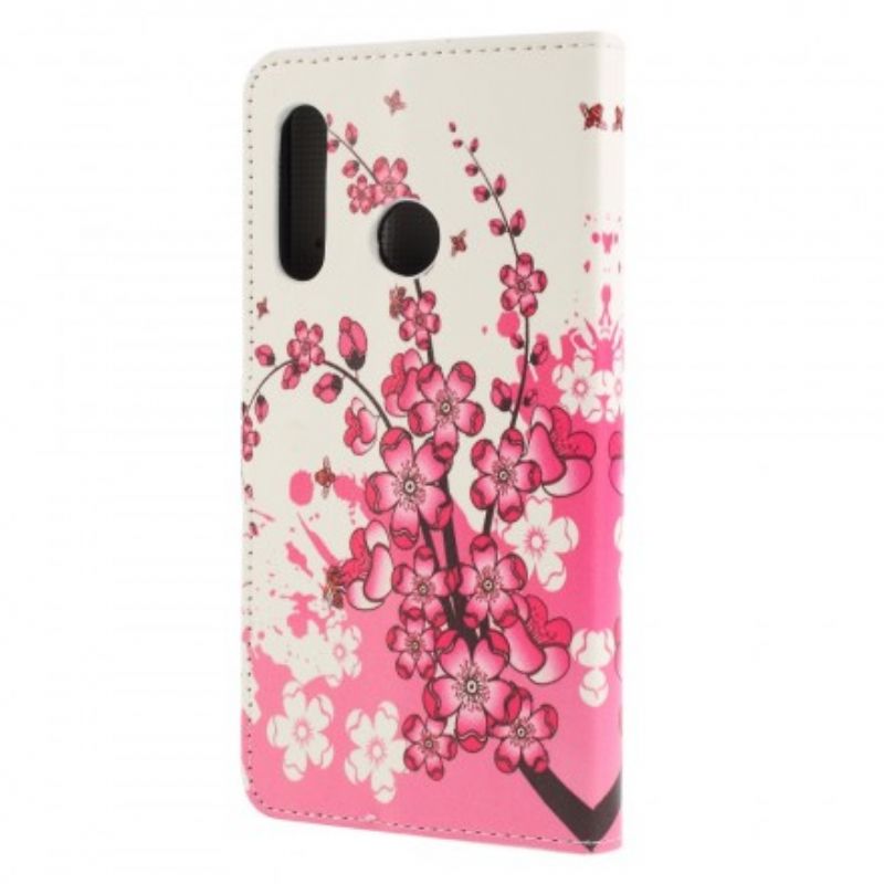 Læder Cover Huawei P30 Lite Tropiske Blomster