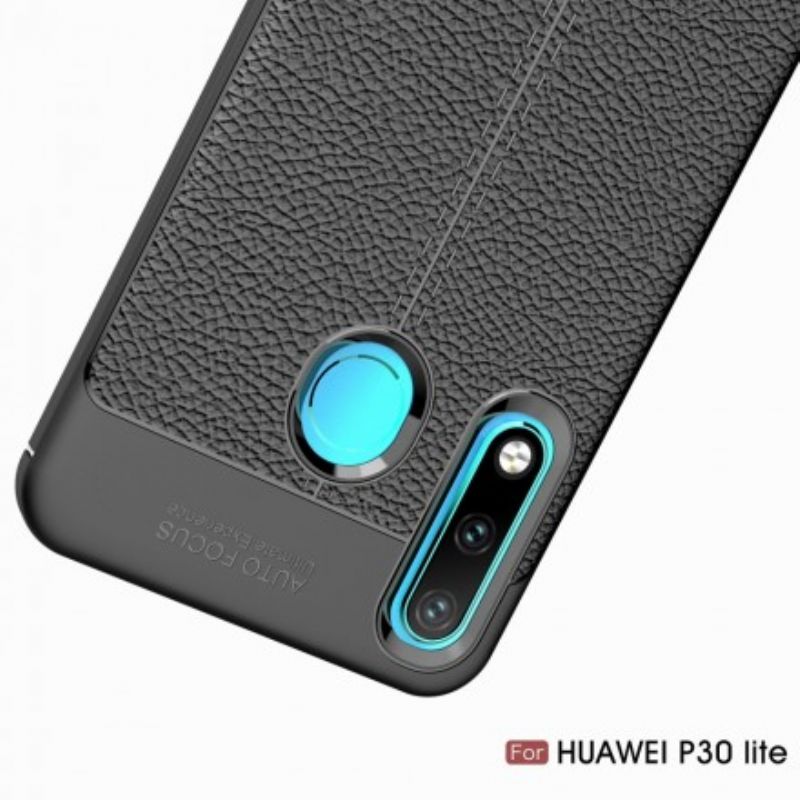 Mobilcover Huawei P30 Lite Dobbelt Linje Litchi Læder Effekt