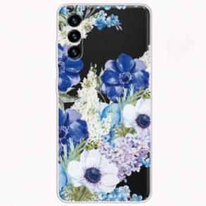 Cover Samsung Galaxy A13 5G / A04s Akvarel Blå Blomster