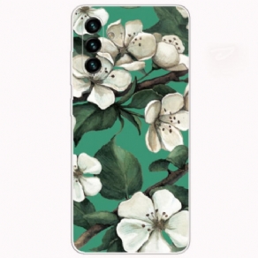 Cover Samsung Galaxy A13 5G / A04s Malede Hvide Blomster