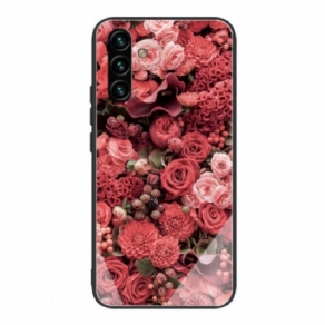 Cover Samsung Galaxy A13 5G / A04s Rose Blomster Hærdet Glas