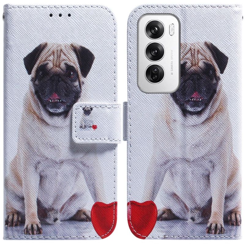 Læder Cover Oppo Reno 12 5g Telefon Etui Mops Hund