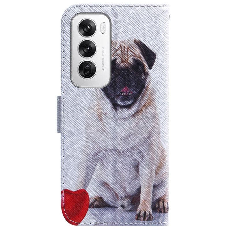 Læder Cover Oppo Reno 12 5g Telefon Etui Mops Hund