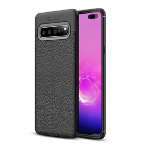 Cover Samsung Galaxy S10 5G Dobbelt Linje Litchi Lædereffekt