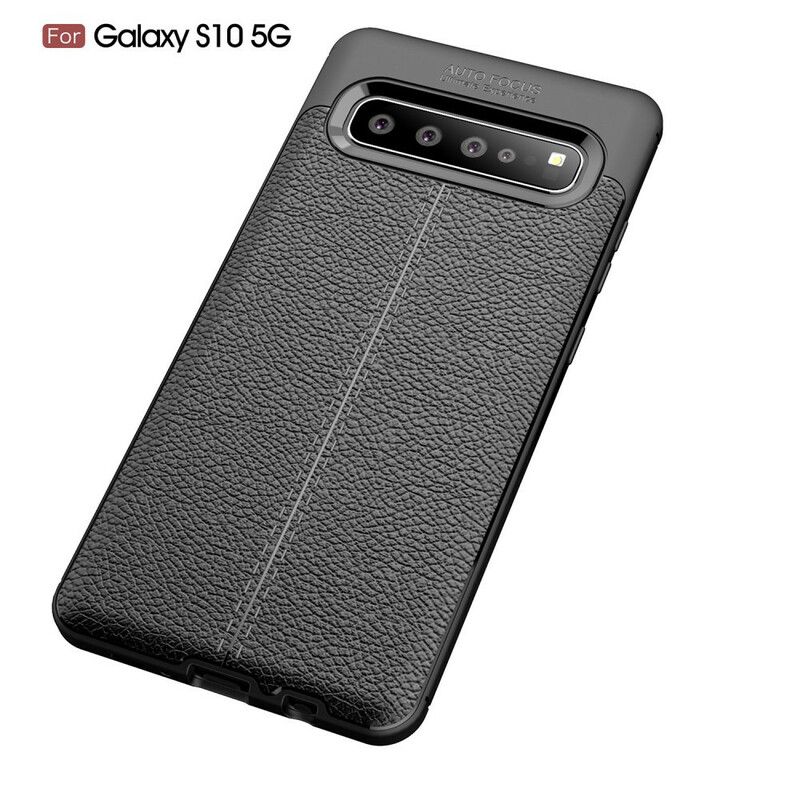 Cover Samsung Galaxy S10 5G Dobbelt Linje Litchi Lædereffekt