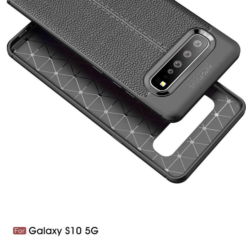 Cover Samsung Galaxy S10 5G Dobbelt Linje Litchi Lædereffekt