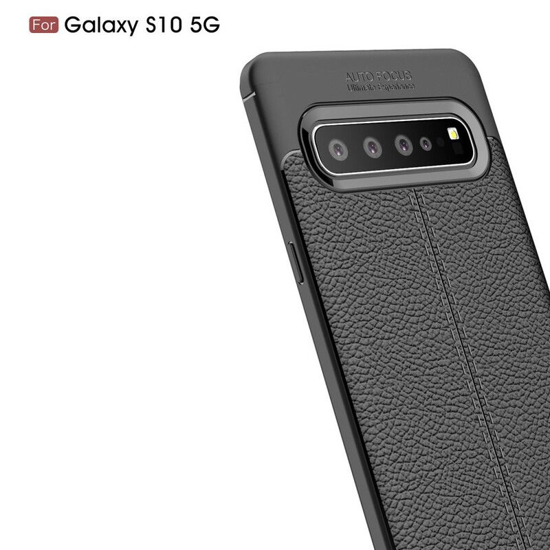 Cover Samsung Galaxy S10 5G Dobbelt Linje Litchi Lædereffekt