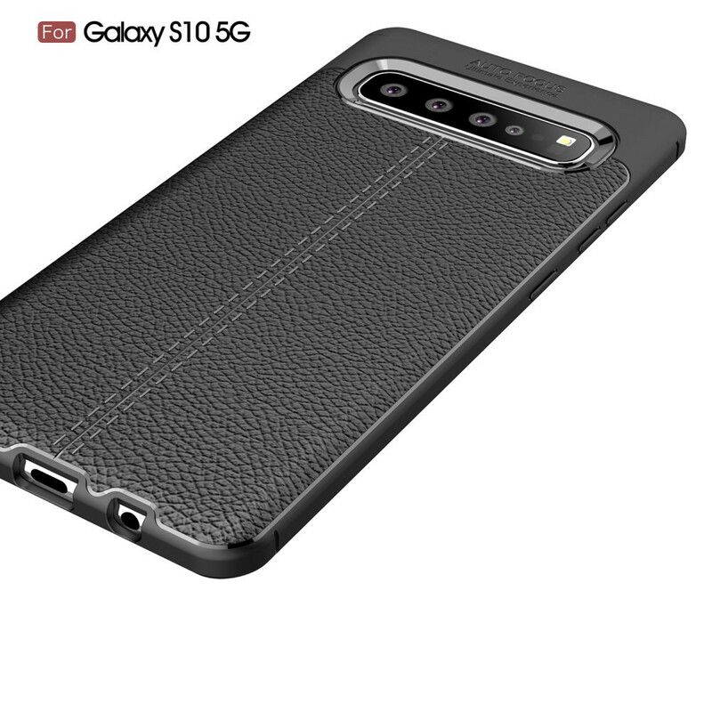 Cover Samsung Galaxy S10 5G Dobbelt Linje Litchi Lædereffekt