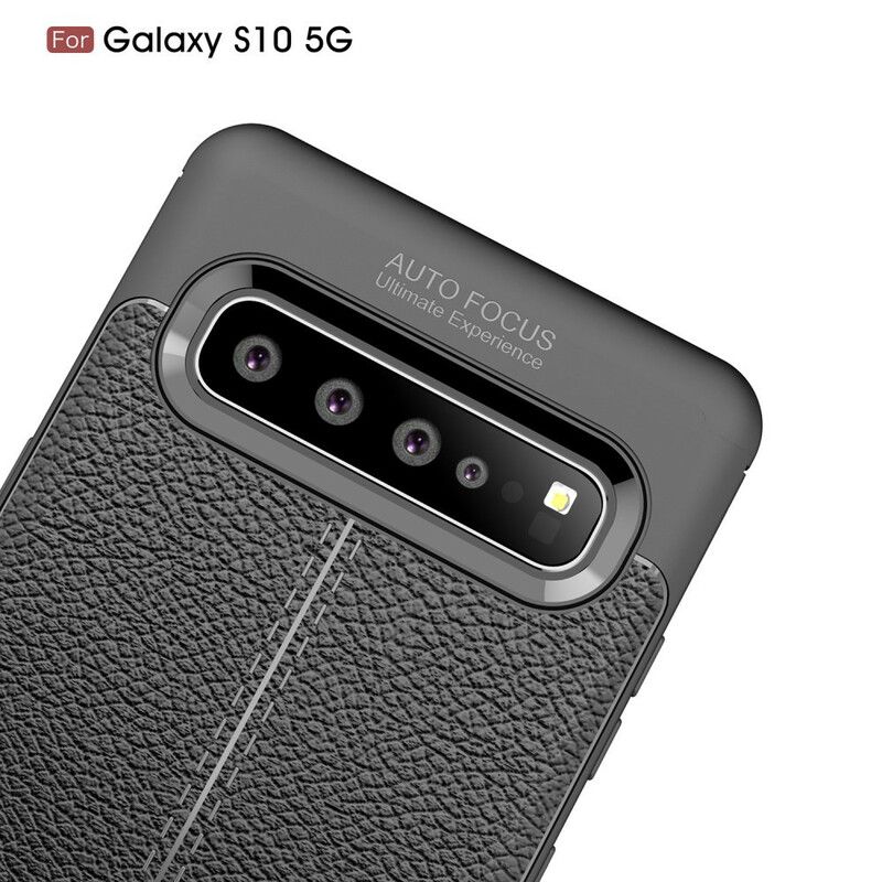 Cover Samsung Galaxy S10 5G Dobbelt Linje Litchi Lædereffekt