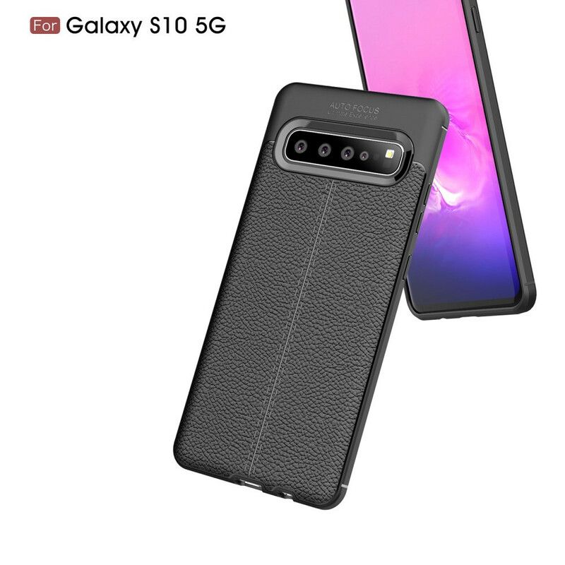 Cover Samsung Galaxy S10 5G Dobbelt Linje Litchi Lædereffekt