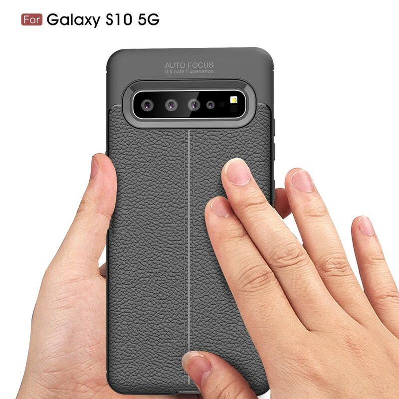 Cover Samsung Galaxy S10 5G Dobbelt Linje Litchi Lædereffekt