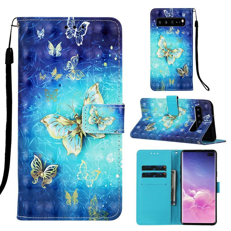 Flip Cover Samsung Galaxy S10 5G Gyldne Sommerfugle