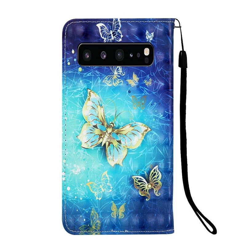 Flip Cover Samsung Galaxy S10 5G Gyldne Sommerfugle