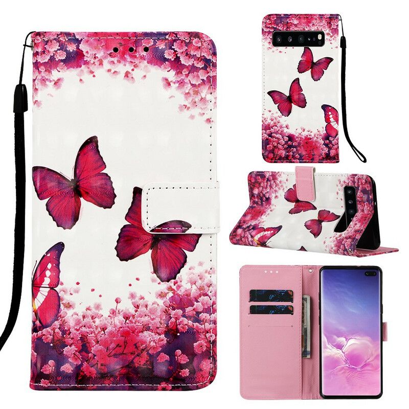 Flip Cover Samsung Galaxy S10 5G Røde Sommerfugle