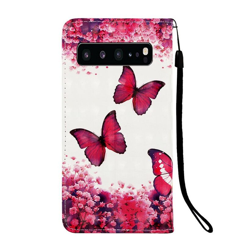 Flip Cover Samsung Galaxy S10 5G Røde Sommerfugle