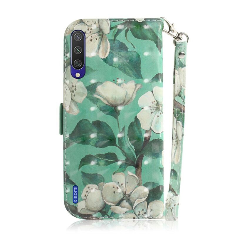 Læder Cover Xiaomi Mi A3 Med Snor Thong Blomstergren