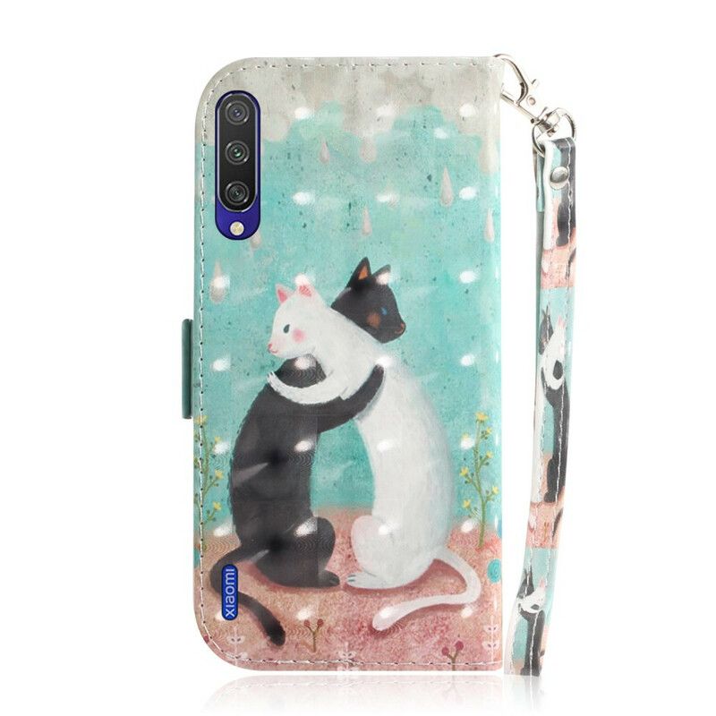 Læder Cover Xiaomi Mi A3 Med Snor Thong Cat Friends