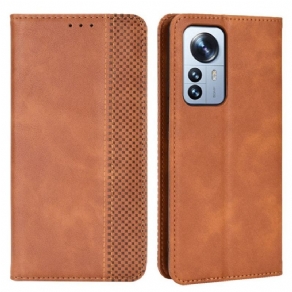 Cover Xiaomi 12 Pro Flip Cover Stiliseret Vintage Lædereffekt