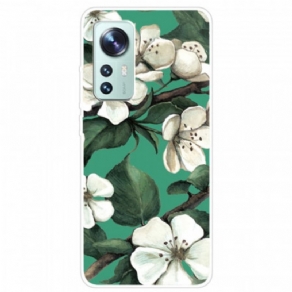 Cover Xiaomi 12 Pro Silikone Hvide Blomster