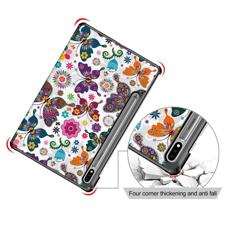 Cover Samsung Galaxy Tab S7 / Tab S8 Forbedrede Sommerfugle Og Blomster