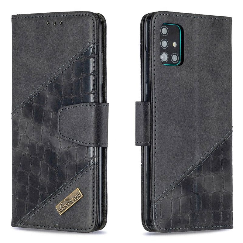 Flip Cover Samsung Galaxy A51 Klassisk Krokodilleskindseffekt