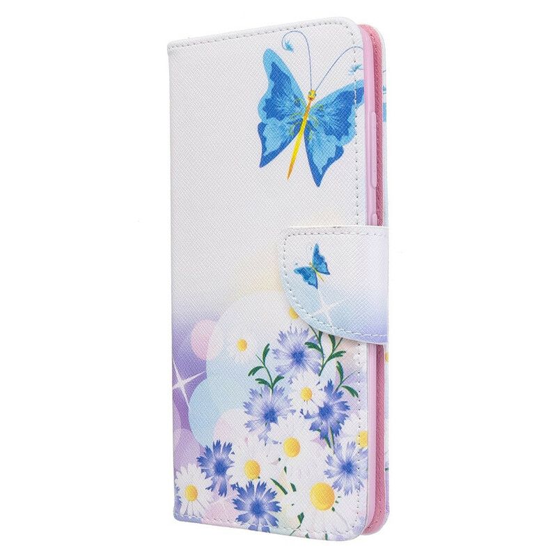 Flip Cover Samsung Galaxy A51 Malede Sommerfugle Og Blomster