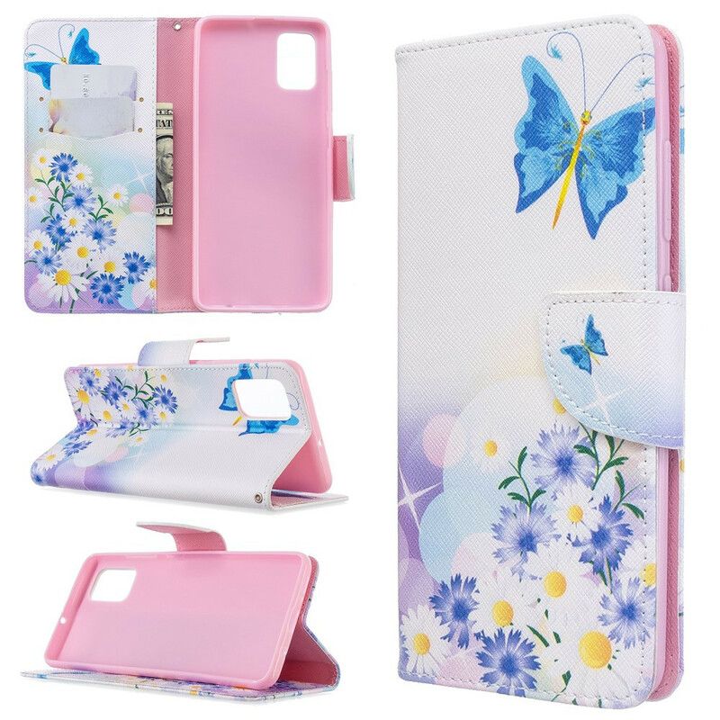 Flip Cover Samsung Galaxy A51 Malede Sommerfugle Og Blomster