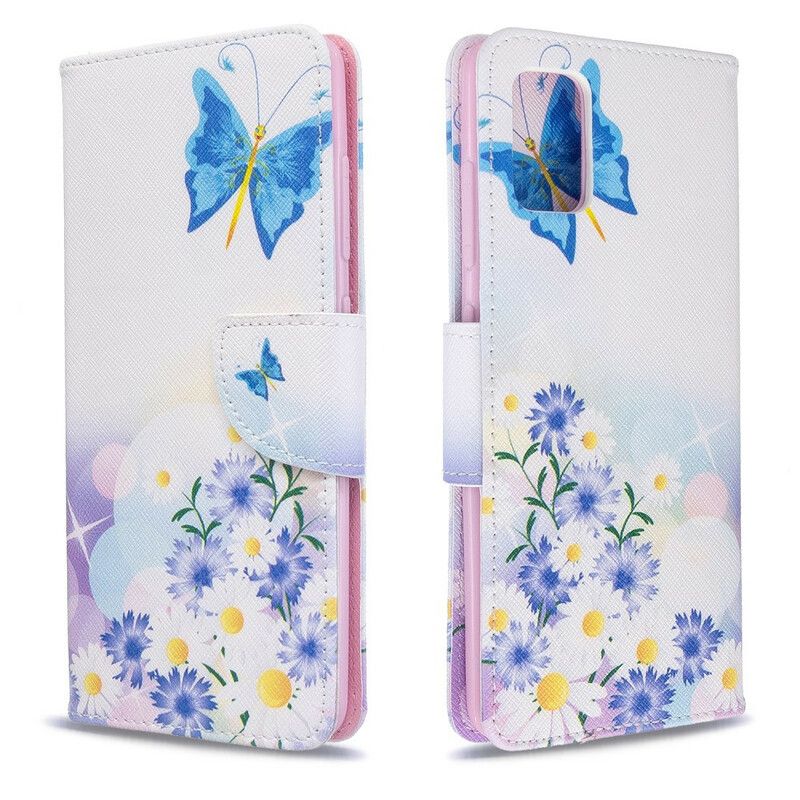 Flip Cover Samsung Galaxy A51 Malede Sommerfugle Og Blomster