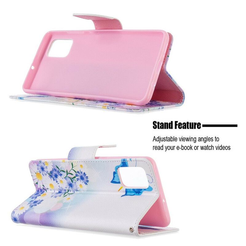 Flip Cover Samsung Galaxy A51 Malede Sommerfugle Og Blomster