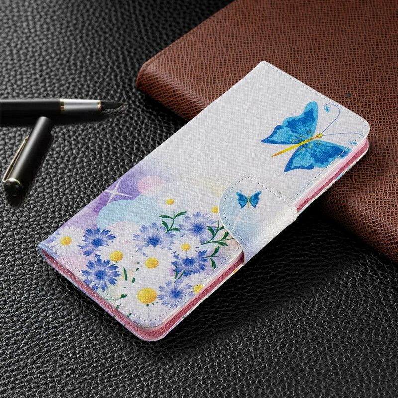 Flip Cover Samsung Galaxy A51 Malede Sommerfugle Og Blomster