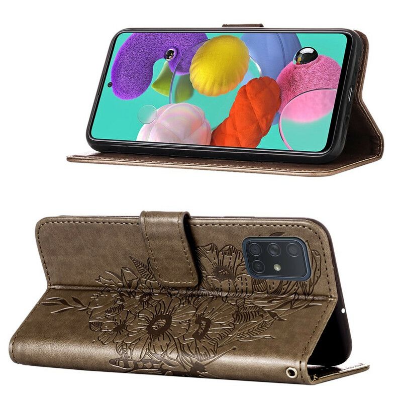 Flip Cover Samsung Galaxy A51 Sommerfugledesign Med Snor